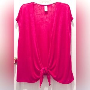 Time & True Women Plus Size 2X Pink Tie open Front Casual Comfort Slub Stretch